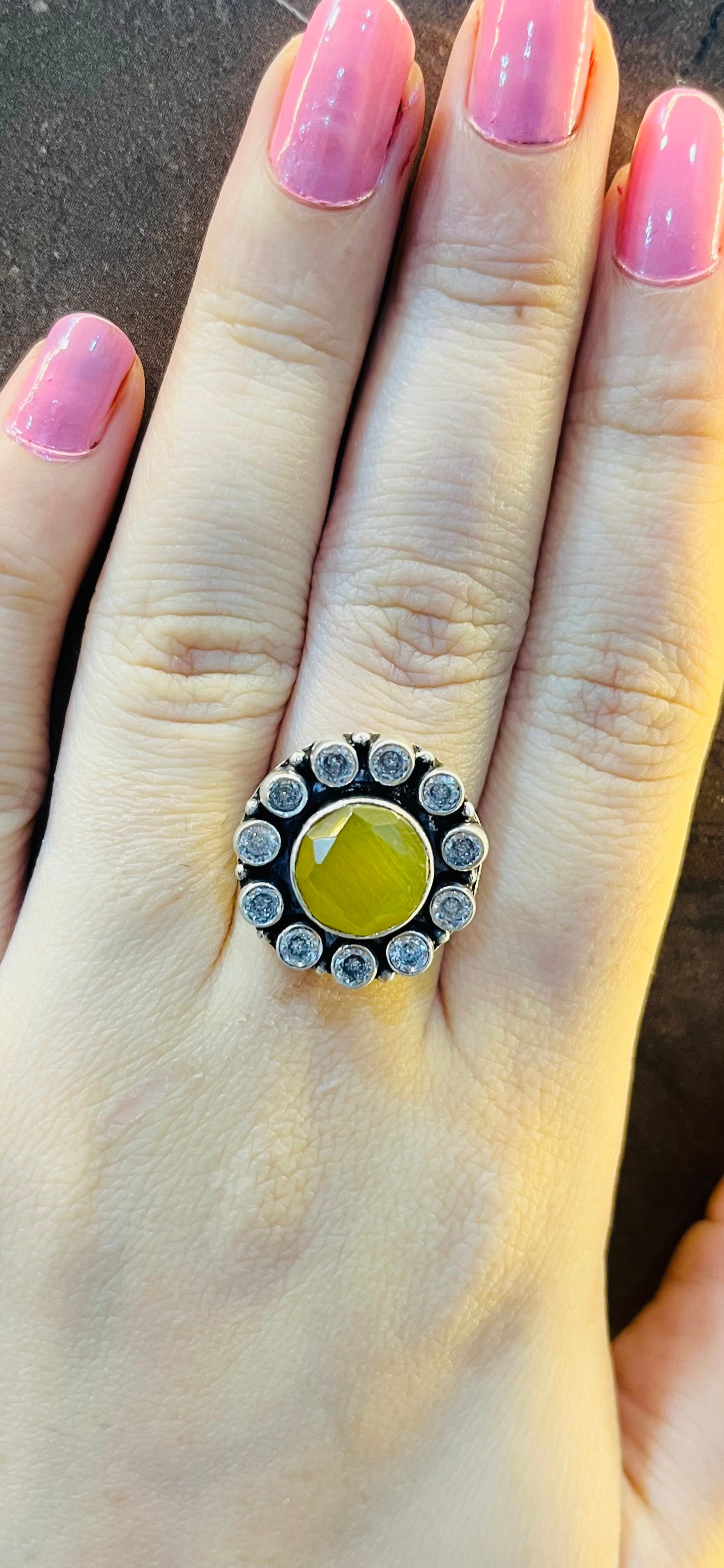 Yellow Stoned Silver Ring