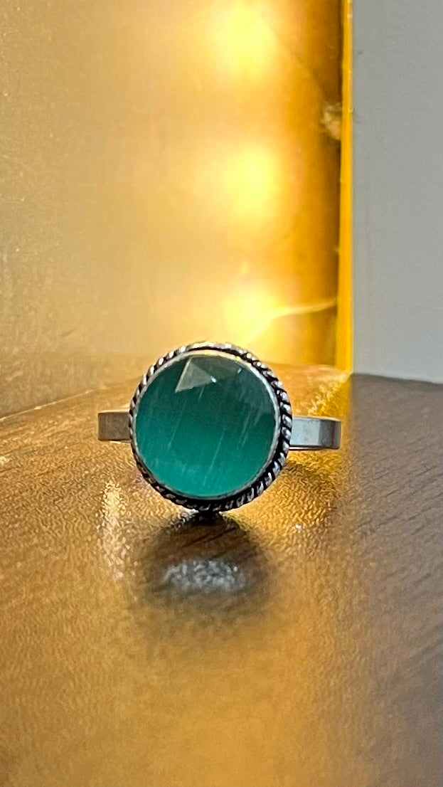 Teal Green Silver Ring